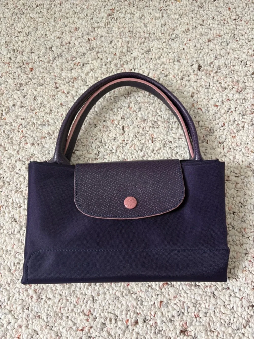 Longchamp Bilberry tote with pink trim top-handle